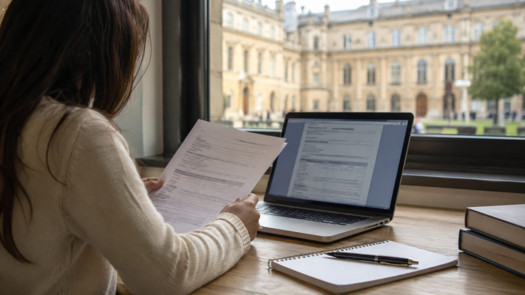 Étudiant consultant un dossier de candidature en admission parallèle